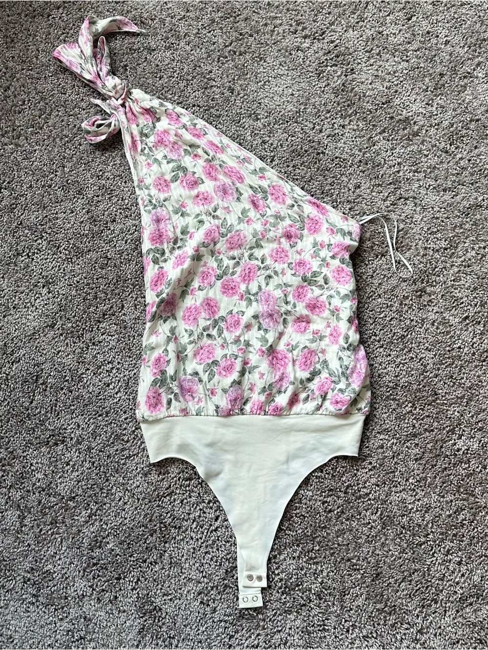 Cami NYC Pink Rose Halter Bodysuit on White